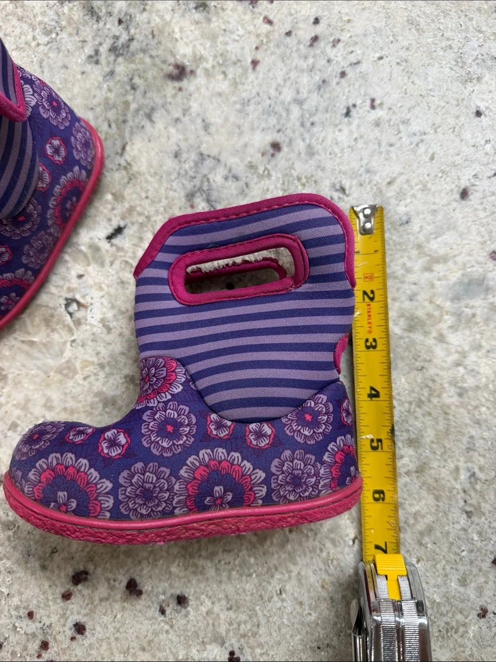 Bogs Kids' Baby Pansy Stripe Snow Boot Pink Purple Waterproof Size 6 Infant Girl